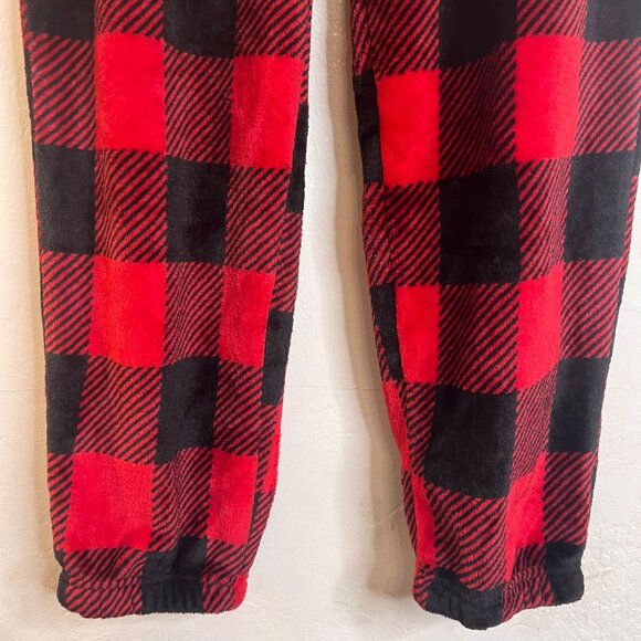 Joyspun Women's Plush Hoodie and Joggers Pajama Set 2-Piece XL Fleece Red/Black - Picture 11 of 16